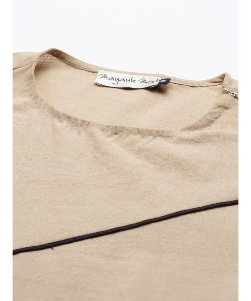 Beige Blue Malai Cotton Short Kurta