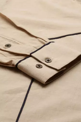 Beige Blue Malai Cotton Short Kurta