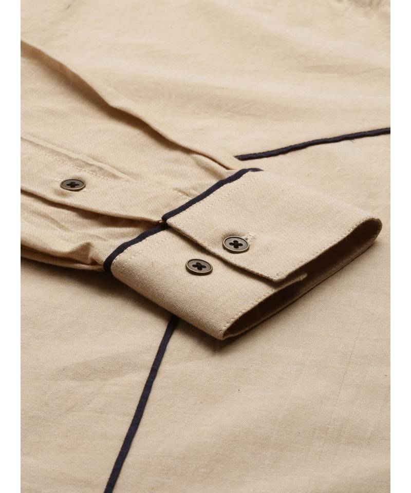 Beige Blue Malai Cotton Short Kurta