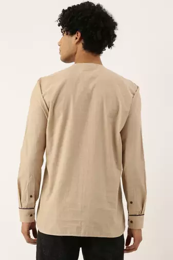 Beige Blue Malai Cotton Short Kurta