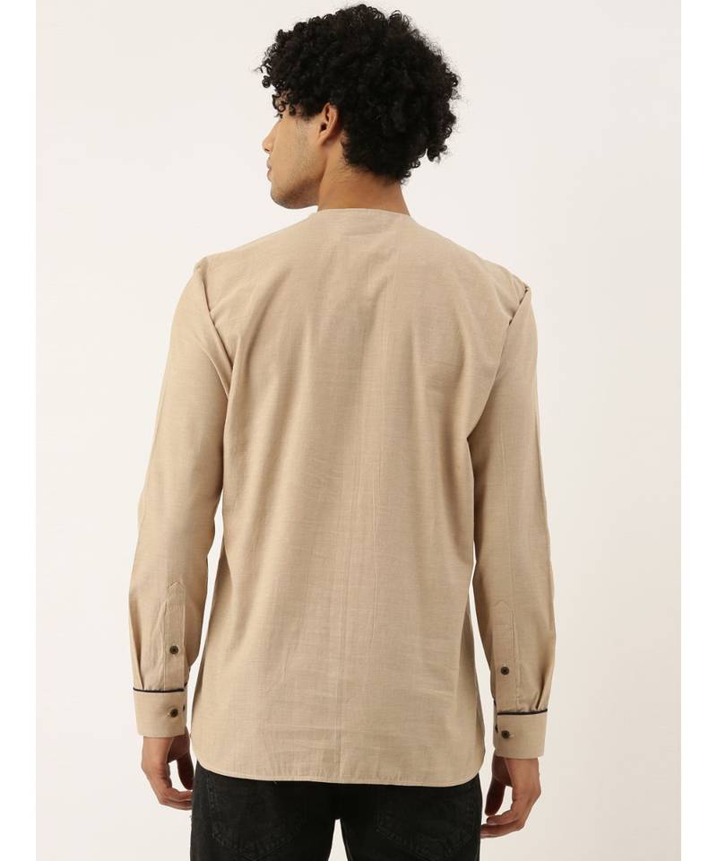 Beige Blue Malai Cotton Short Kurta