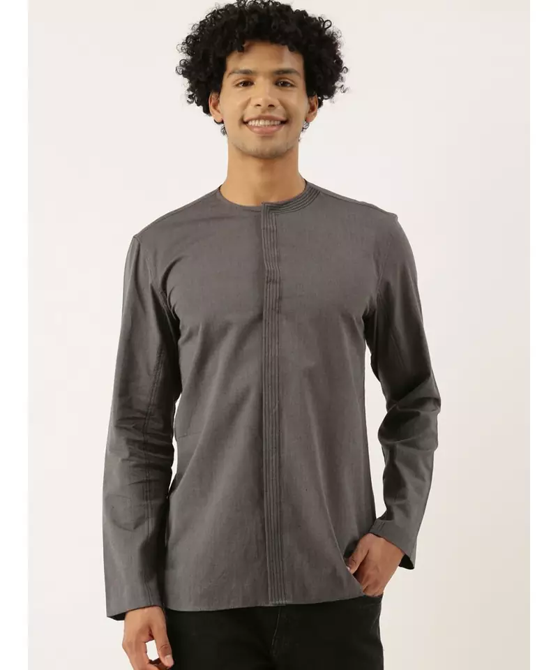 Grey Malai Cotton Short Kurta