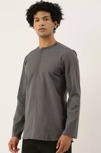 Grey Malai Cotton Short Kurta