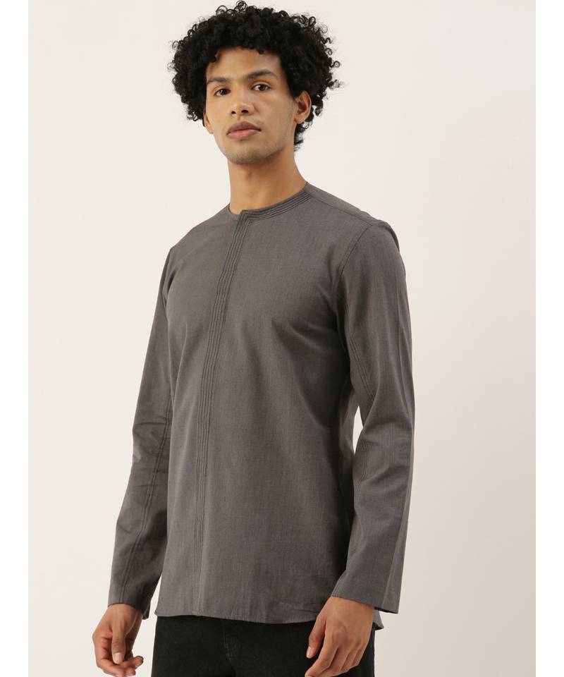 Grey Malai Cotton Short Kurta