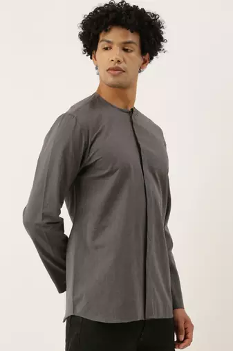Grey Malai Cotton Short Kurta