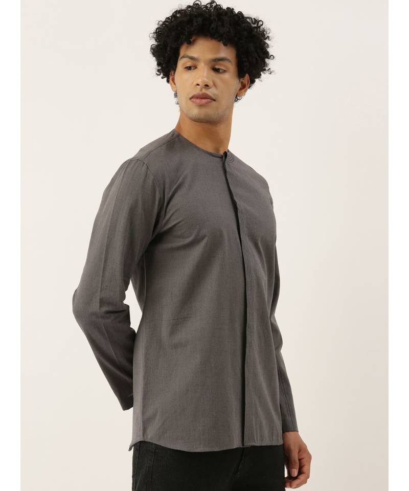 Grey Malai Cotton Short Kurta