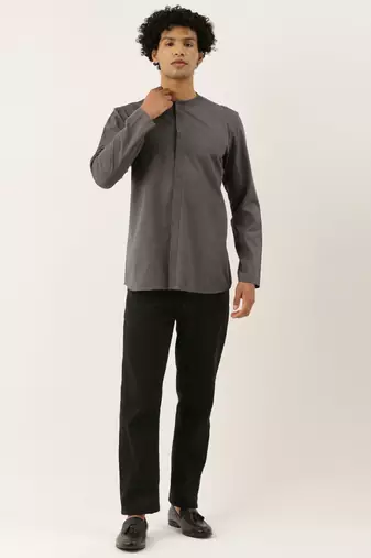 Grey Malai Cotton Short Kurta