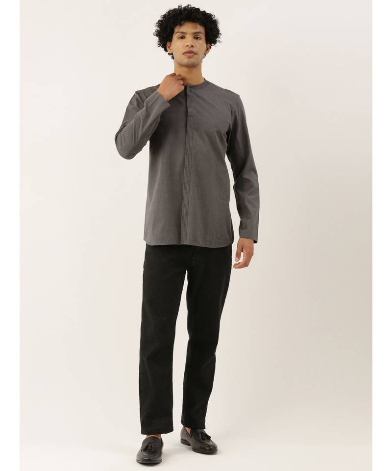 Grey Malai Cotton Short Kurta