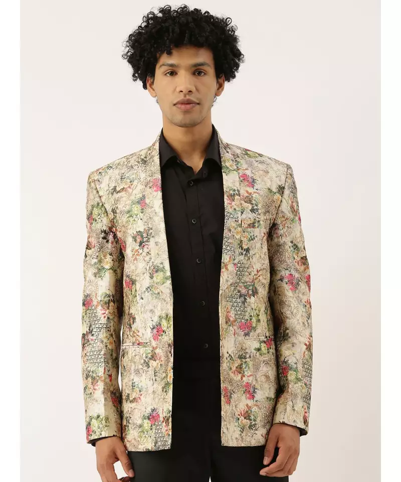 Printed Chanderi Open Jacket