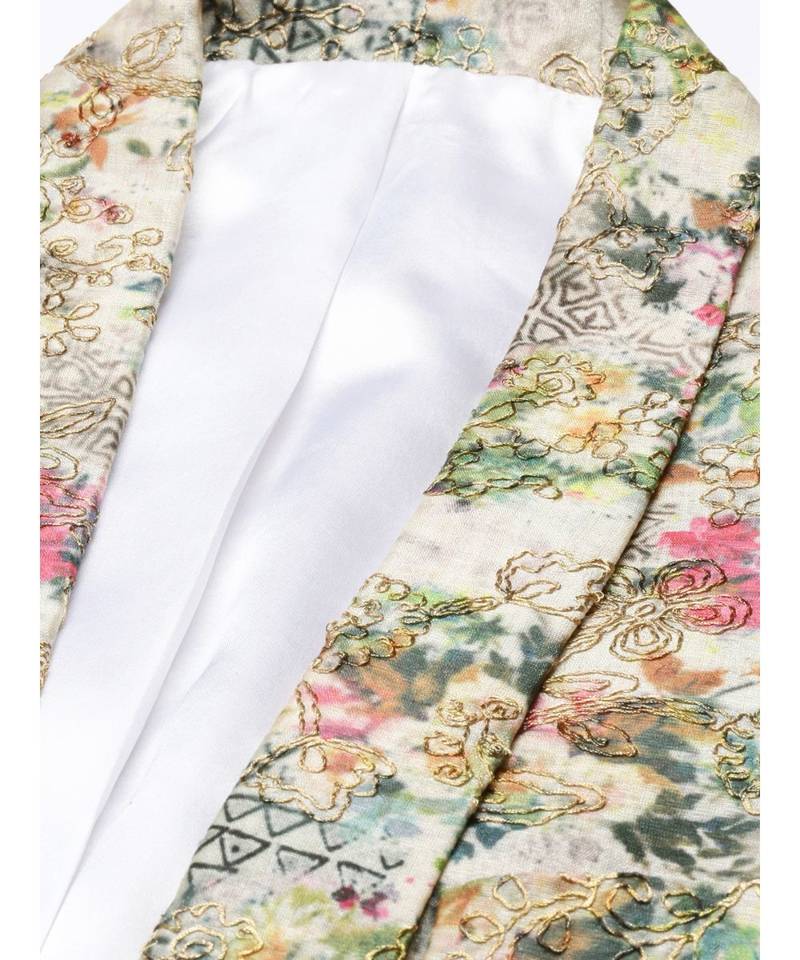 Printed Chanderi Open Jacket