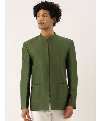 Green Cotton Silk Zipper Jacket 1