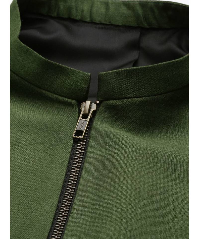 Green Cotton Silk Zipper Jacket