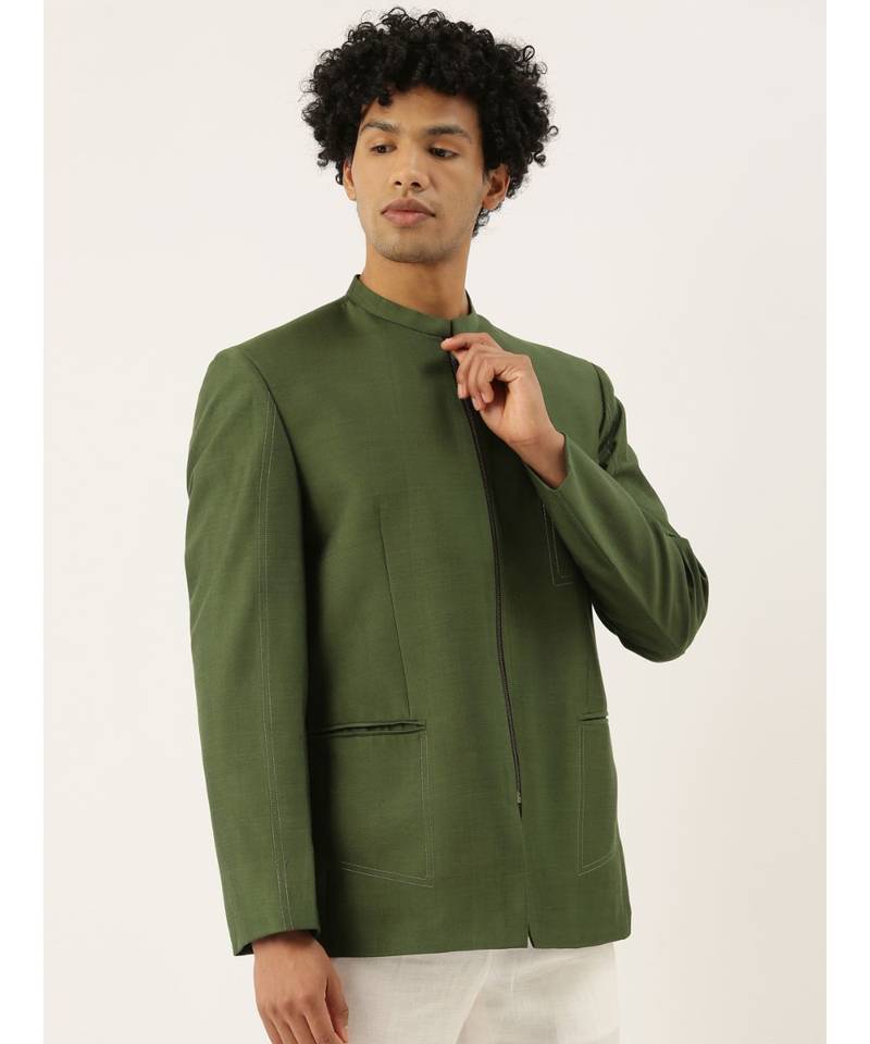 Green Cotton Silk Zipper Jacket