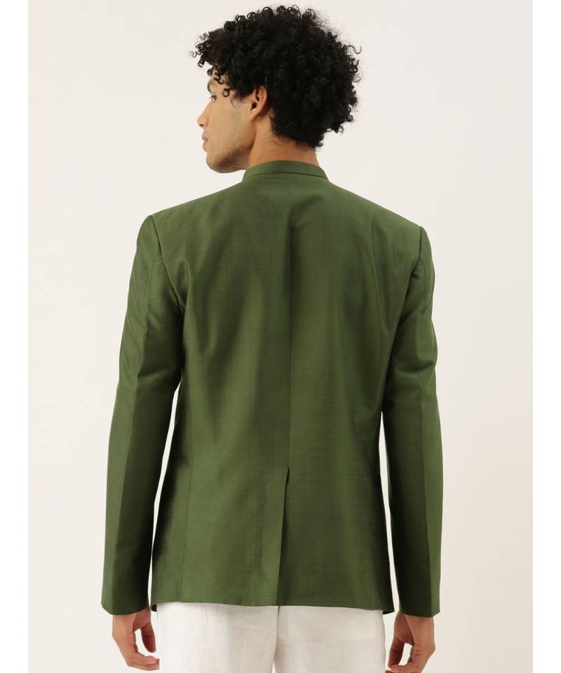 Green Cotton Silk Zipper Jacket