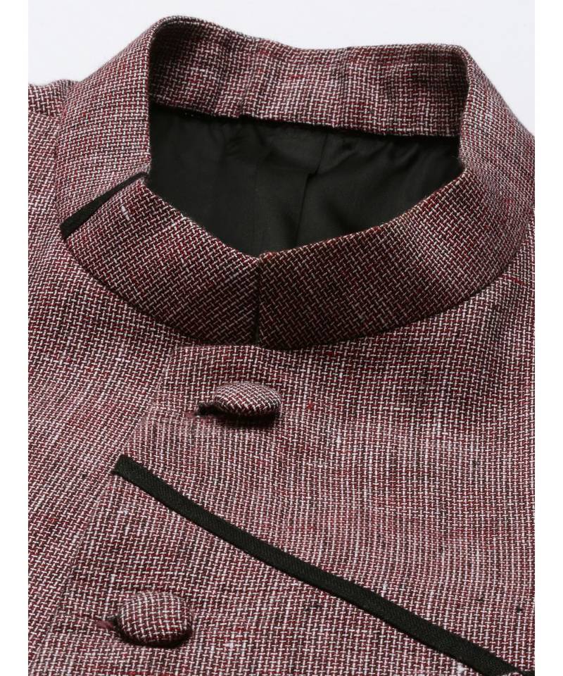 Red Linen Classic Bandhgala