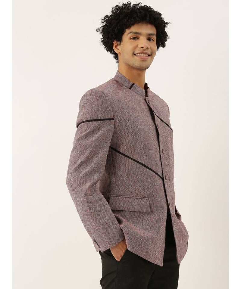 Red Linen Classic Bandhgala