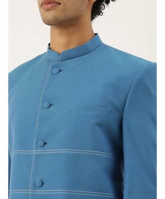 Blue Classic Cotton Bandhgala 2