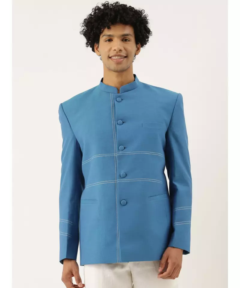 Blue Classic Cotton Bandhgala