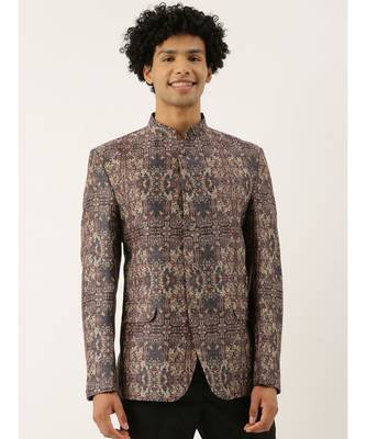Chanderi Brown Printed Bandhgala 1