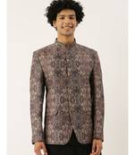 Chanderi Brown Printed Bandhgala