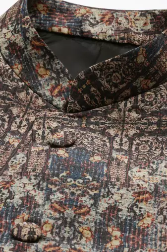 Chanderi Brown Printed Bandhgala
