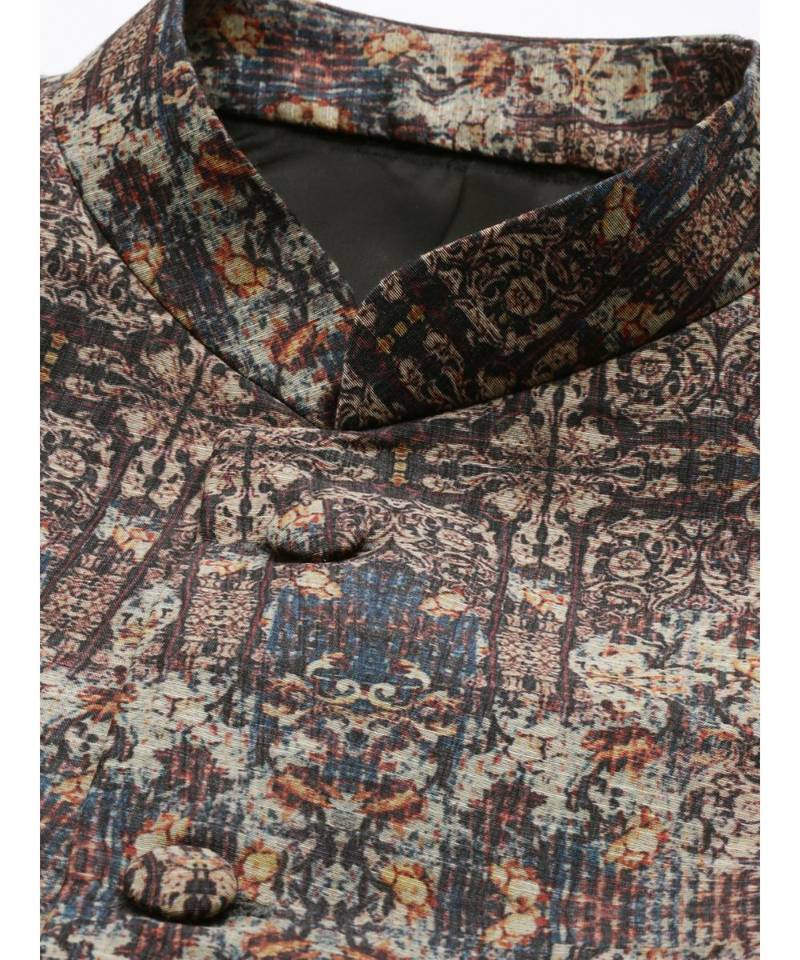 Chanderi Brown Printed Bandhgala