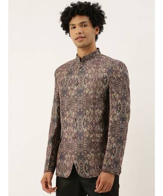 Chanderi Brown Printed Bandhgala 5