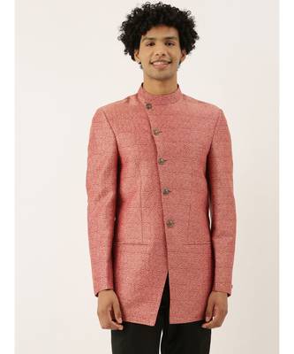 Silk Jaquard Red Bandhgala 1