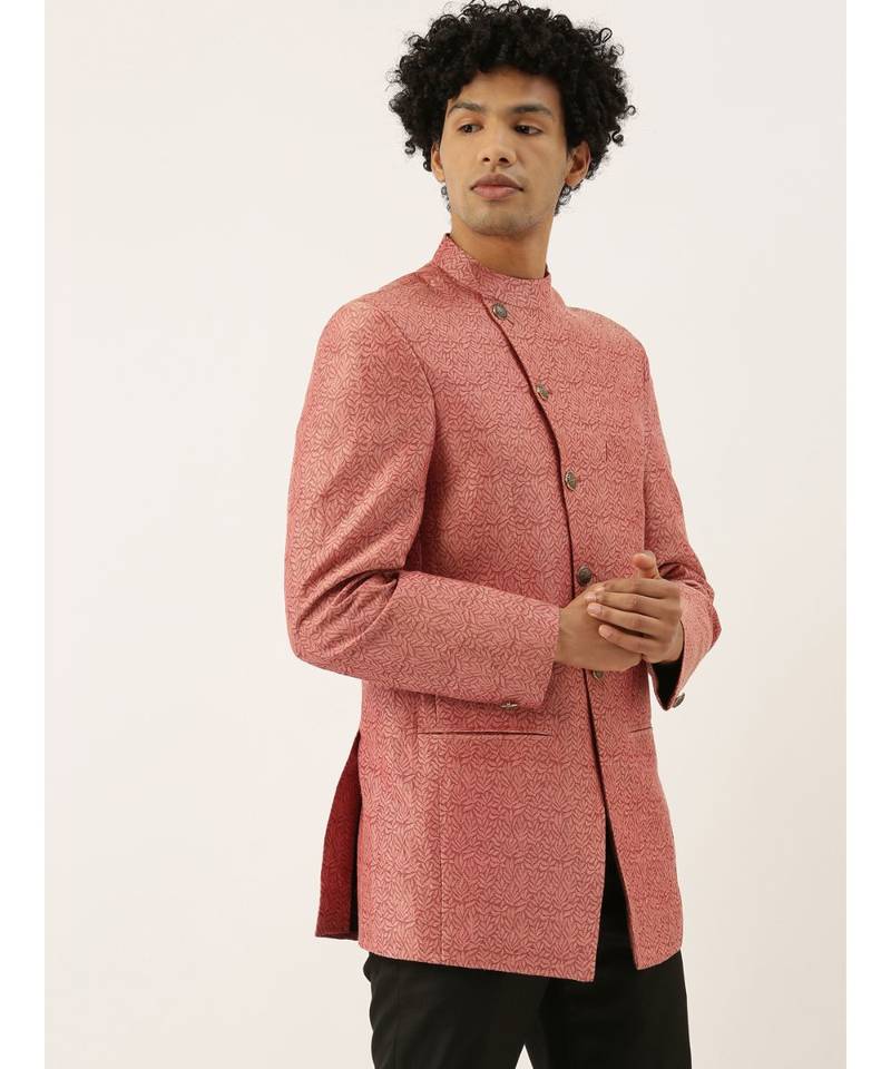 Silk Jaquard Red Bandhgala