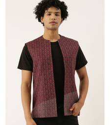 Red Linen Printed Open Jacket