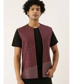 Red Linen Printed Open Jacket