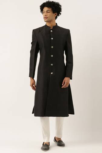 Black Classic Cut Away Sherwani