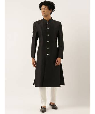 Black Classic Cut Away Sherwani 1