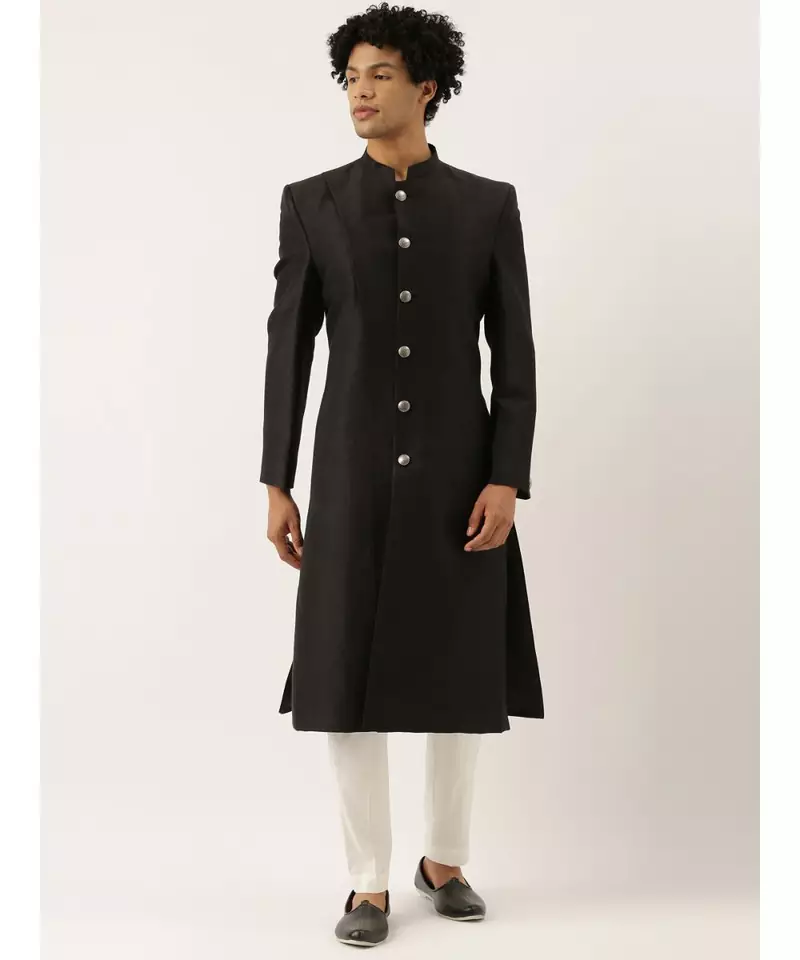 Black Classic Cut Away Sherwani