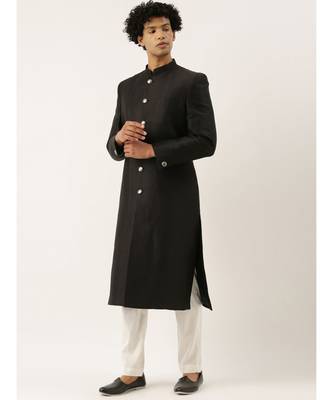 Black Classic Cut Away Sherwani 4