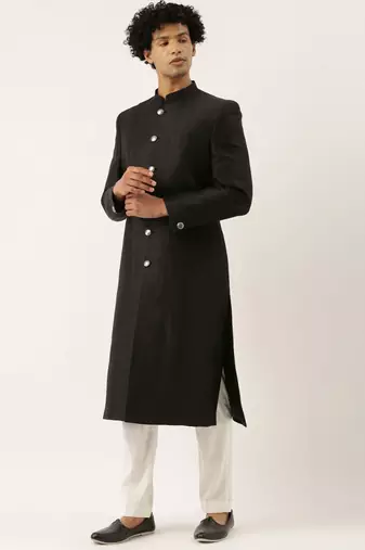 Black Classic Cut Away Sherwani