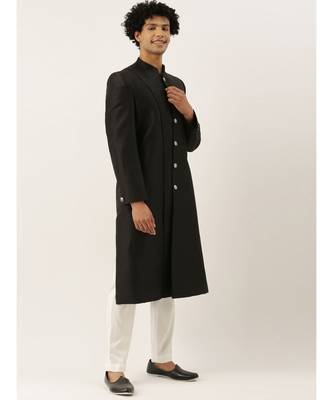 Black Classic Cut Away Sherwani 5