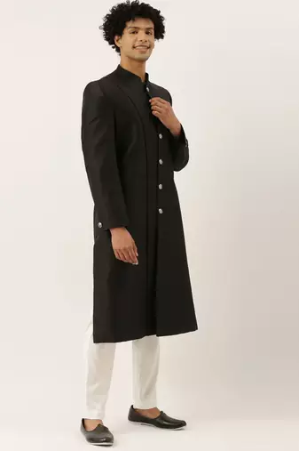 Black Classic Cut Away Sherwani