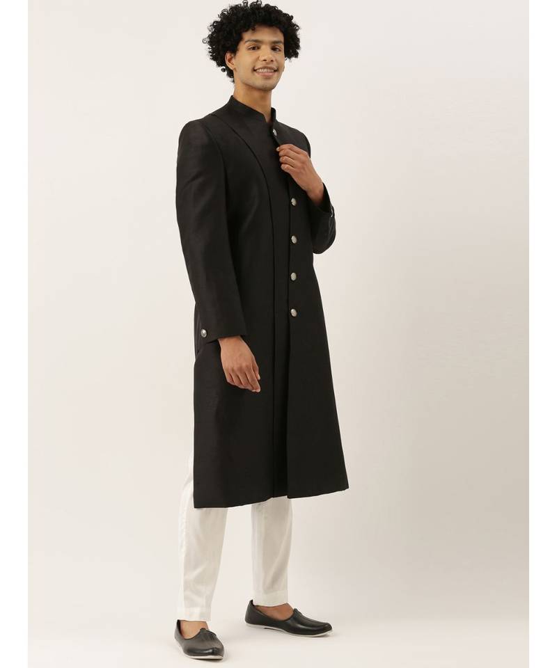 Black Classic Cut Away Sherwani