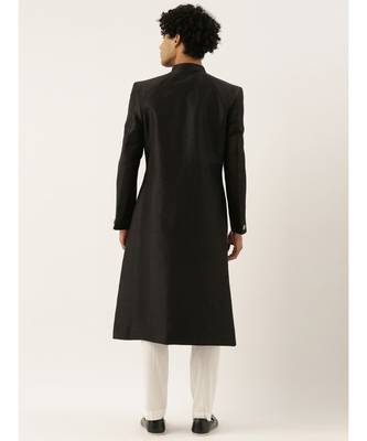 Black Classic Cut Away Sherwani 6