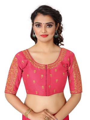 Peach art silk embroidery readymade blouse 1