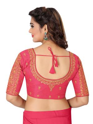 Peach art silk embroidery readymade blouse 2