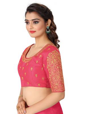 Peach art silk embroidery readymade blouse 3