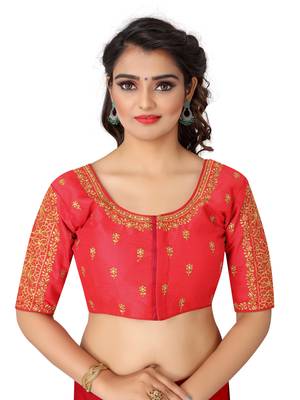 Red art silk embroidery readymade blouse 1