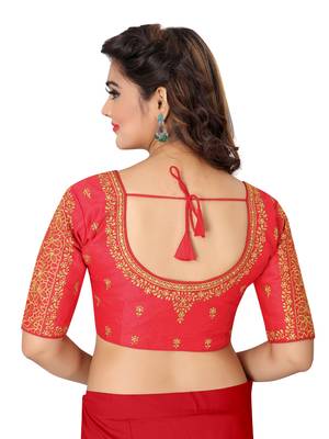 Red art silk embroidery readymade blouse 2