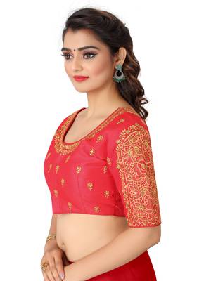 Red art silk embroidery readymade blouse 3