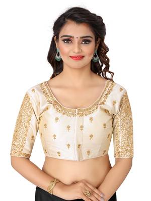 White art silk embroidery readymade blouse 1