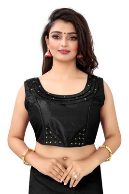 Black art silk piping design readymade blouse 1
