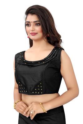 Black art silk piping design readymade blouse 3