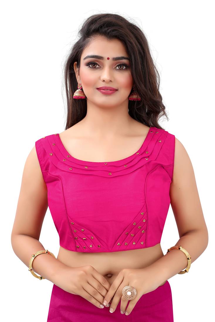 Pink art silk piping design readymade blouse - Bieth - The Royal